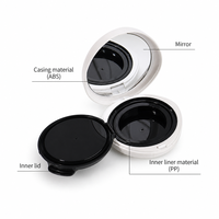 Boîtier compact rond vide pour crème visage, 81x78x26mm, capacité 13g, avec miroir, en ABS, doublure en PP, recyclable, en PS, vente en gros OEM