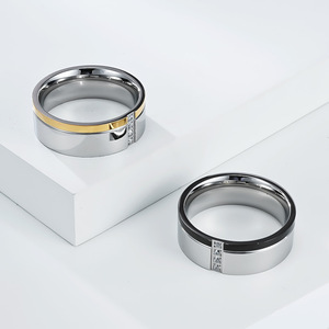 Two Tone <b>Titanium</b> Steel <b>Ring</b> With Diamond Accents For Men Geometric Design Everyday Wear - Product Image 2