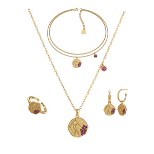 Conjunto de Joyería de Acero Inoxidable 316L con Collar, Aretes y Anillo, Diseño de Estrella, Medallón con Gema de Uva, para Mujer, Venta al Por Mayor, Personalizado OEM - Product Image 1