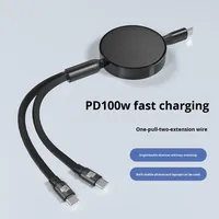 Câble rétractable 2-en-1 Type-C en TPE, 1m, 100W, charge rapide PD, moulage privé, double tête pour CarPlay/usage automobile et transfert de données