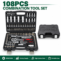 Kit d'outils mécaniques 108 pièces en acier à haute teneur en carbone, jeu de douilles, clé à cliquet, embouts de tournevis, kit d'outils à main pour réparation automobile, usine OEM