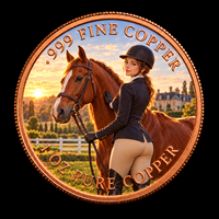 Pièce de monnaie en cuivre pur .999 de 1 oz, motif Cheval de châtaigne, pour équestre, impression UV en relief, personnalisée, OEM ODM, vente en gros