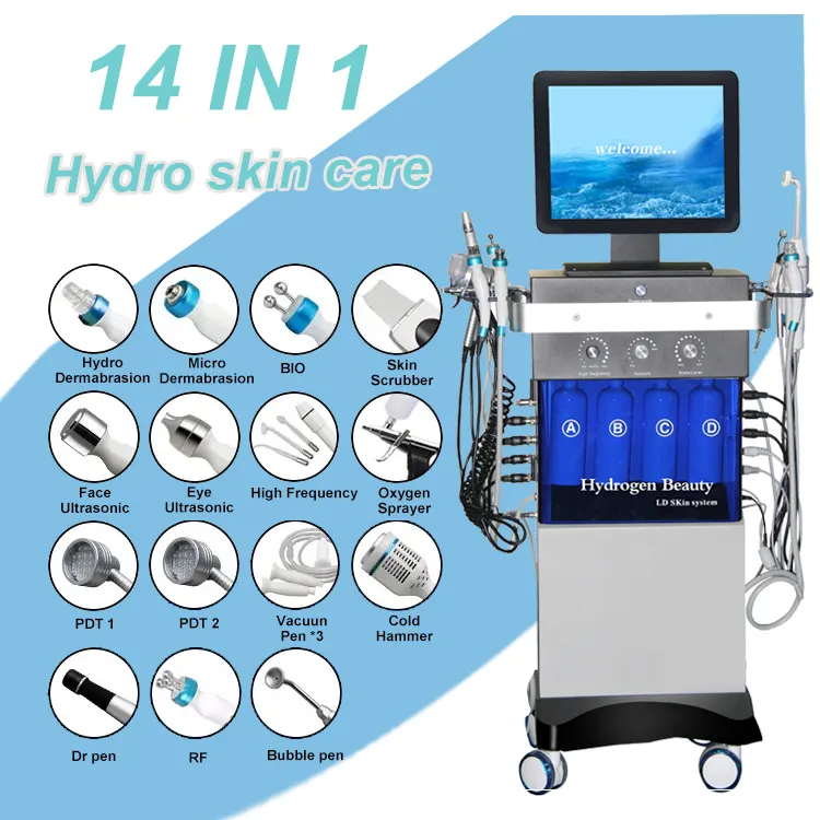 14 in 1 Hydro Mikro derma brasion Salon Ausrüstung Aqua Gesicht Sauerstoff Hydro Derma brasion Hochfrequenz maschine
