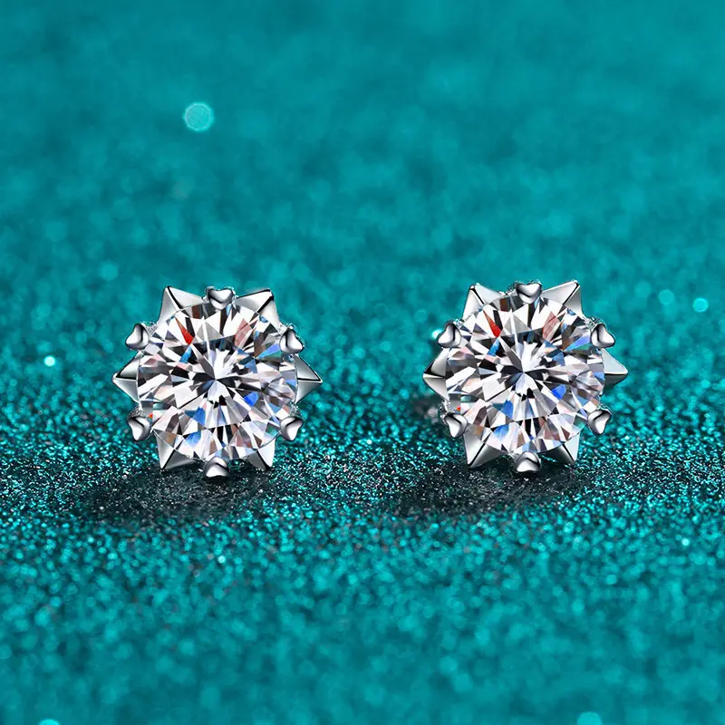 Passed Diamond Test Excellent Moissanite Snowflake Earrings 925 Sterling Silver Perfect Cut 0.5-1 ct Stone Stud Earrings