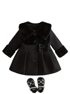 Abrigo Casual de Felpa para Niña Xi Yue, Otoño/Invierno, con Solapa, Lazo y Botones de Cuerno, 100% Poliéster Transpirable, Ropa Exterior para Niños Pequeños - Cálido - Product Image 3