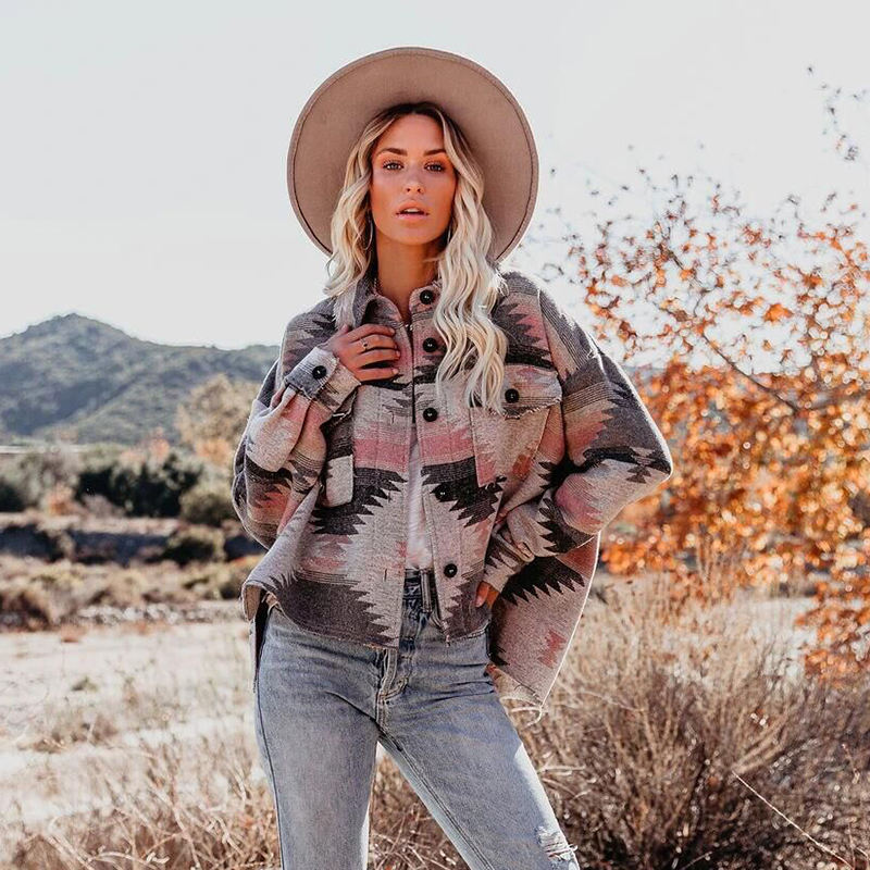 Selink Womens Fleece Jacket Western Aztec Flannel Shirt For Women