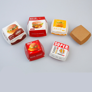 カスタム使い捨てクラフト紙ハンバーガー容器UVコーティングバーガーパッキングボックス食品用ファストフードレストラン用 - Product Image 1