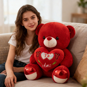 ตุ๊กตาหมีรูปหัวใจใยฝ้าย PP นุ่มพิเศษ ขายส่ง ขนาด 30 ซม./40 ซม./55 ซม. สีขาว/แดง บรรเทาความเครียด ใช้ในงานปาร์ตี้ - Product Image 1