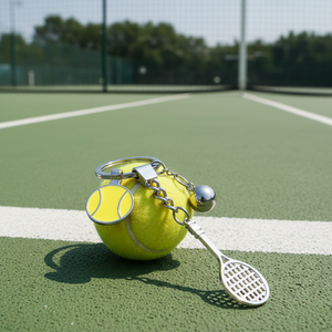 Portachiavi Personalizzato con Logo in Metallo a Forma di Racchetta da Tennis e Pallina - Product Image 3