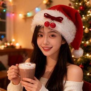 Lámpara de Peluche con Gorro de Santa Claus, Lazo de Terciopelo, Adorno Navideño para la Cabeza, Decoración para Fiestas de Mujeres y Niñas - Product Image 1