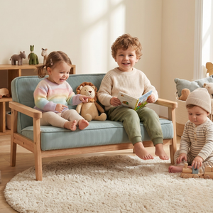 Sillón Infantil Doble Moderno Mikahome, Silla de Comedor con Estructura de Madera y Tapicería de Pana Suave para Niños Pequeños - Product Image 1