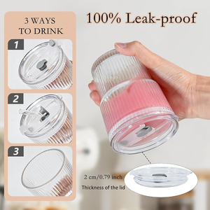 Vasos de vidrio de 400ml y 600ml con tapas y pajitas para café helado, diseño elegante acanalado, taza de viaje de pared gruesa para zumo - Product Image 5