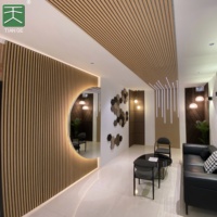 Tiange Panel Kayu Slat serat poliester dinding kedap suara Panel akustik kayu dinding dengan lampu Led