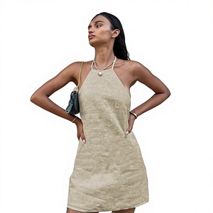QY032 Robe d'été nouvelle collection pour femme, style européen et américain, en coton et lin, dos nu, sexy, col licou, taille haute - Product Image 1