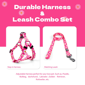 Fashion Adjustable Heavy-Duty Floral Polyester <b>Dog</b> Leash Set Button Neck-Free Chest Strap for <b>Small</b>/Medium/Large <b>Dogs</b> - Product Image 6