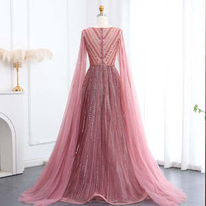 Robes de soirée de luxe grises et vertes arabes grande taille avec manches cape bleues et roses élégantes pour femmes, fête de mariage LSZ005-1 - Product Image 6