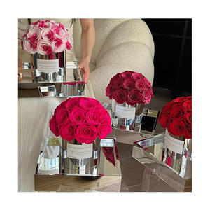 AM-PFE18C Ammy Boîte ronde à base de miroir en forme de tête de champignon avec fleurs préservées, couvercle en acrylique, roses à longue durée de vie, cadeau de la Saint-Valentin - Product Image 1