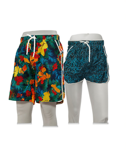 Costume da Bagno Floreale Reversibile da Uomo con Tasche e Coulisse in Vita, 100% Poliestere Tessuto, Stile Casual - Product Image 1