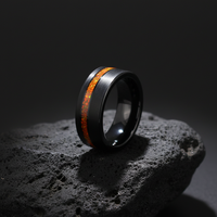 Bagues de fiançailles et de mariage unisexes en tungstène noir brossé à rainures décalées, avec opale de feu orange écrasée, certifiées par un tiers THX Jewelry