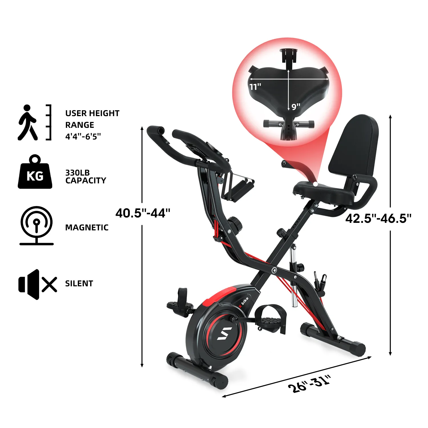 Snode XB10 X-bike Bicicleta estática Portátil Adultos Bicicleta Sistema plegable Ajuste del respaldo 16 niveles con resistencia