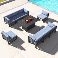 Ensemble de mobilier de salle à manger d'extérieur moderne Fulin en rotin et aluminium avec table foyer, canapé sectionnel imperméable pour patio et jardin