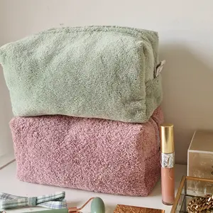 Özel boyutta Logo Terry bez havlu kozmetik düzenleyici makyaj makyaj tuvalet yıkama cilt bakımı çantası