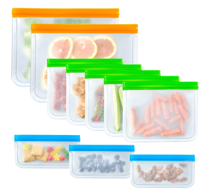 Eco friendly Zipper Food Grade PEVA Food Bag Reusable Leakproof Freezer Snack Sandwich Food Storage Bags