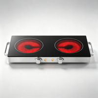 Cuisinière électrique portable à double brûleur en céramique, contrôle à double bouton, cuisinière infrarouge, verre, argile, acier inoxydable
