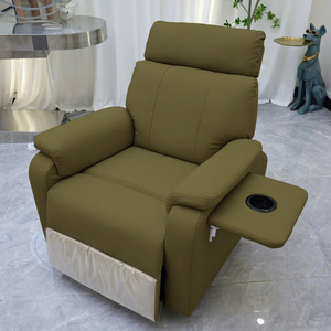 Green Fabric Recliner Chair With Cup Holder Manual Reclining Cushion Back Padded <b>Arms</b> Contemporary Design One Seat - Product Image 1