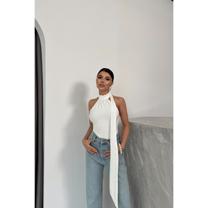 Body blanc en nylon à col licou, style streetwear décontracté, imprimé, coupe ample, longueur au-dessus du genou, avec décoration ajourée élégante - Product Image 3