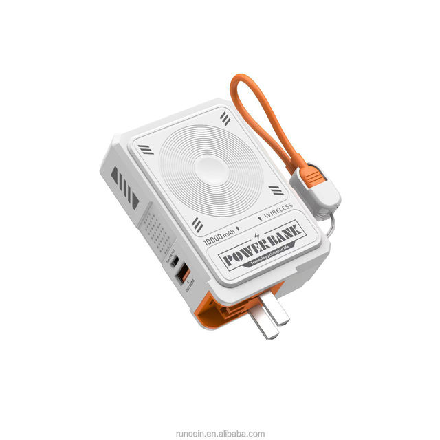 RUNCEIN Hot Sale Powerbank Strong Magnetic 3 in 1 Mobile Phone Charger 2 Output 1 Input Built in Cable 10000mah Power Bank