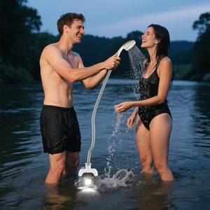Douche électrique portable rechargeable pour le camping en plein air, pompe de douche manuelle étanche avec lumière, pomme de douche haute pression - Product Image 5