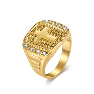 Bague en acier inoxydable de luxe, argentée, dorée, noire, avec croix et diamant rond, bagues de doigt en acier inoxydable - Product Image 3