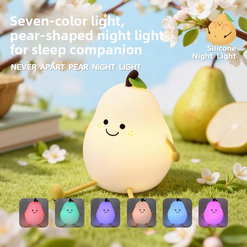 USB Rechargeable Touch Control Modern LED Pear Night Light Cute Cartoon Animal Silicone Lamp Warm White Bedroom Mini Room