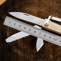 Cuchillo de bolsillo multifunción de acero inoxidable con mango de madera para camping y bricolaje, venta al por mayor de fábrica, personalización OEM, métrico