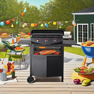 Barbecue à gaz 3 brûleurs de luxe certifié BSCI, <span class=keywords><strong>plancha</strong></span> grill sur chariot en acier émaillé, allumage automatique pour propane GPL extérieur - Product Image 2