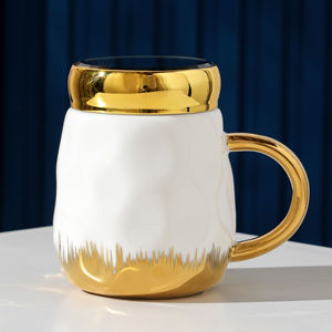 Custom Company Wedding Gift Gold Milk <b>Cup</b> <b>Ceramic</b> Reusable Coffee <b>Cup</b> Thermo Mug <b>Ceramic</b> Coffee Mug With Mirror Lid - Product Image 2