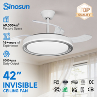 Ventilateur de plafond intelligent à LED invisible, moderne, à économie d'énergie, 3 pales, 42 pouces, 6 vitesses, moteur DC silencieux, commande intelligente, OEM/ODM