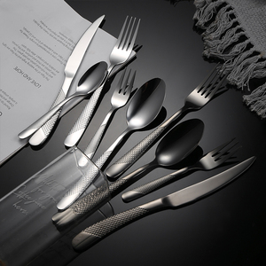 Couverts <span class=keywords><strong>à</strong></span> pois en <span class=keywords><strong>métal</strong></span>, service de couverts de luxe en titane doré pour mariage, couverts de restaurant en acier inoxydable - Product Image 5