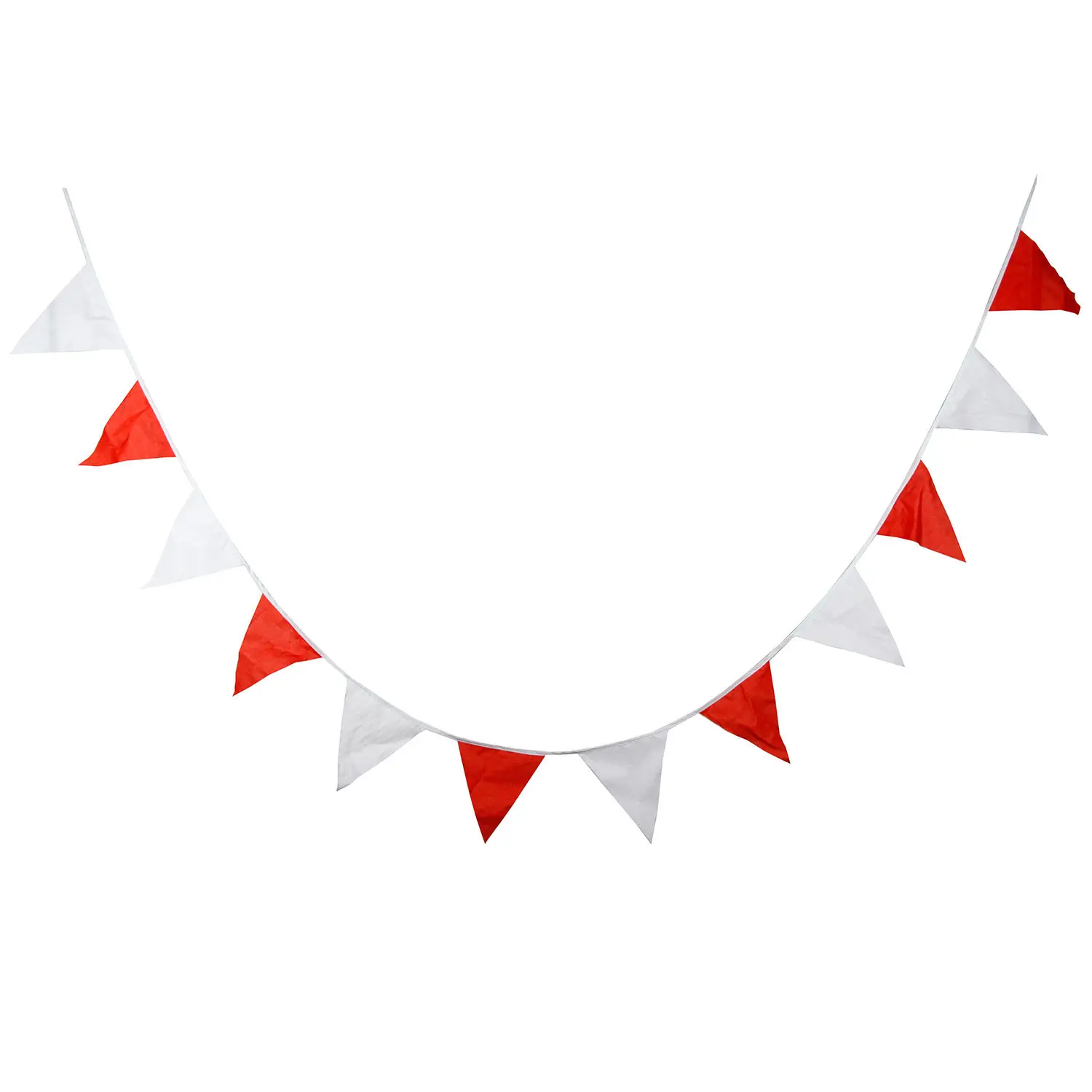 Banderines triangulares de tela de algodón para decoración de carnaval, cartel colgante de color rojo y blanco, 10 metros, 36 unidades