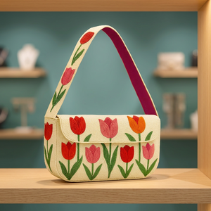 Sac fourre-tout en toile brodée de fleurs fait main avec bandoulière, pour un usage quotidien décontracté - Product Image 3