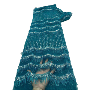 NI.AI Tissu de dentelle de tulle français de haute qualité avec paillettes petit gland perlé filet bleu sarcelle couleur pour les décorations de mariage C223 - Product Image 1