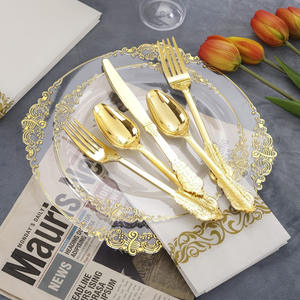 Plato de cena de <span class=keywords><strong>plástico</strong></span> <span class=keywords><strong>duro</strong></span> PS desechable de estilo europeo, patrón de dragón bronceado transparente, alivio de Phnom Penh Multicolor para - Product Image 4