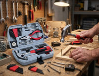 Kit d'outils compact et portable pour bricolage avec étui de rangement, kit de réparation domestique comprenant un marteau, des embouts de tournevis et des pinces