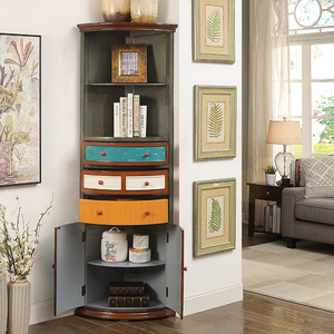 Mueble de Esquina de Madera Maciza de Estilo Vintage Moderno, Diseño Rústico Americano, Triangular, Pintado, Estante de Almacenamiento para Sala de Estar, Comedor, Librería - Product Image 2