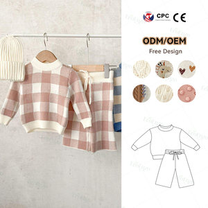 Bộ quần áo len dệt kim cotton chất lượng cao cho bé sơ sinh mùa đông, bé trai, tay dài, họa tiết ca rô - Product Image 1