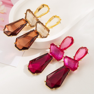Pendientes de polígono irregular con diseño de resina incrustada en capas largas, de alta textura, estilo exagerado, para mujer - Product Image 2
