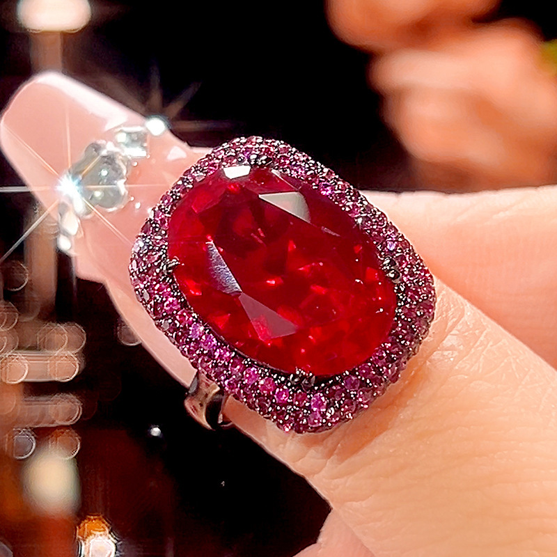 open size Black Gold red corundum ring