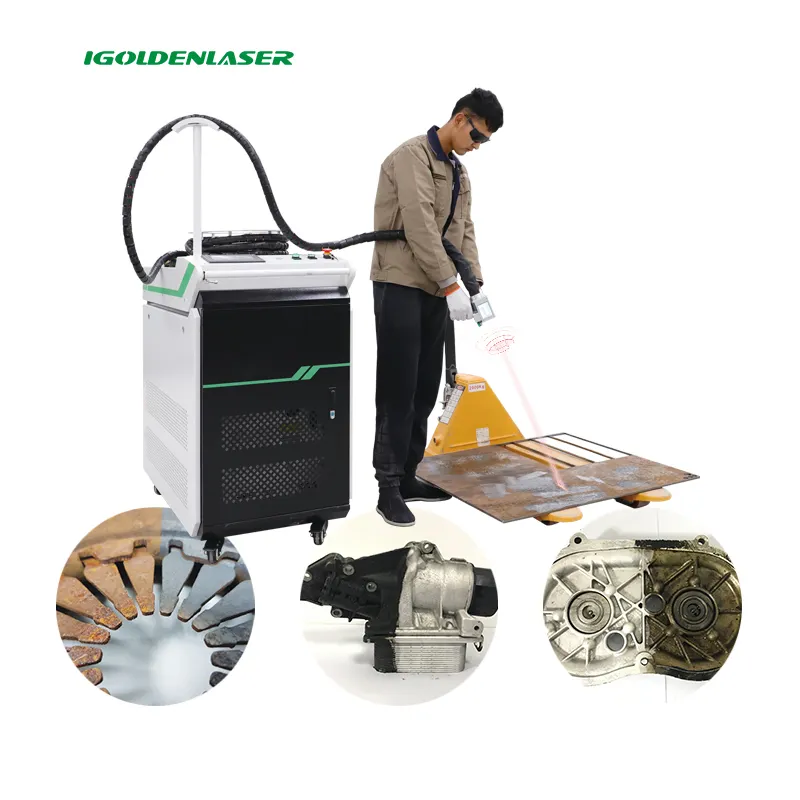 Igoldencnc eliminación de óxido portátil 1000W 1500W JPT Lazer fuente máquina de limpieza láser de fibra para limpieza de metales