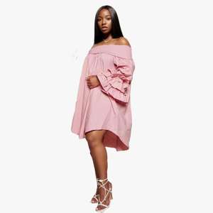 <span class=keywords><strong>Vestido</strong></span> informal liso con volantes y hombros descubiertos para mujer, <span class=keywords><strong>vestido</strong></span> holgado Irregular <span class=keywords><strong>a</strong></span> la moda, C0701TA74 - Product Image 1